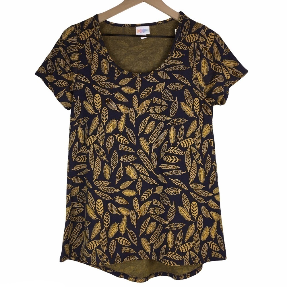 LULAROE Classic T Shirt Top Feathers Jacquard Woven Boho Retro Mod Size XS NWT